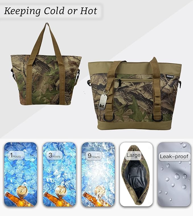 Insulated Cooler Bag, Large Insulated Bag, Reusable Shopping Bags, Leakproof Soft Cooler with BagsBottle Opener, Suitable for Supermarket Shopping, Travel,Beach,Family Picnic,Camping