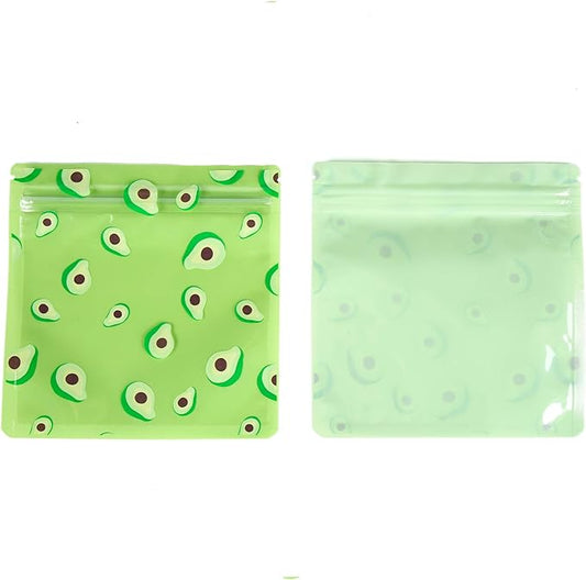 QQ Studio 100 PCS Clear Print Poly Plastic Color Empty Hangover Starter Kit with Resealable Zipper Seal Lock (Avocado, 5.12 inch x 5.12 inch)