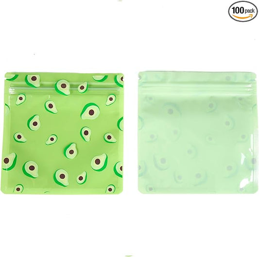QQ Studio 100 PCS Clear Print Poly Plastic Color Empty Hangover Starter Kit with Resealable Zipper Seal Lock (Avocado, 4.33 inch x 3.94 inch)
