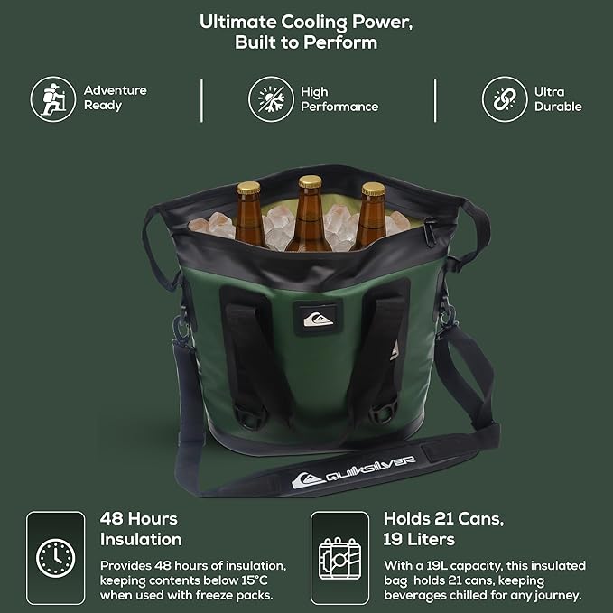 Quiksilver Zipperless Backpack Cooler 30L, Holds 36 Cans, 48 Hour Insulation, Leakproof & Waterproof Design, Heavy Duty TPU, IPX7, Padded Straps, Kangaroo Pockets
