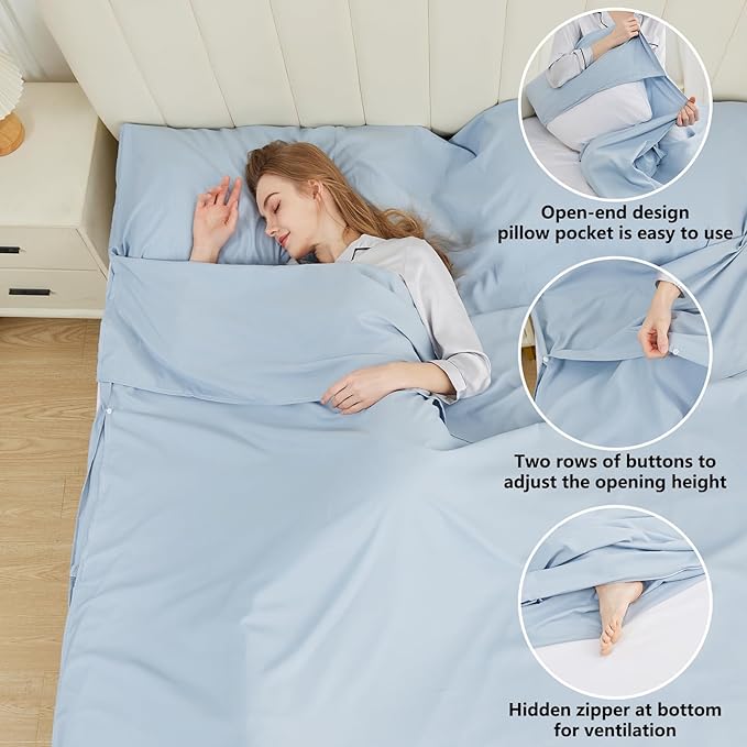 Sleeping Bag Liner Camping Adult Sleep Sack Lightweight Travel Sheet for Hotel Bed Compact Ultralight Essential Cleaning Supplies Kit Travel Bedding Set for Backpacking