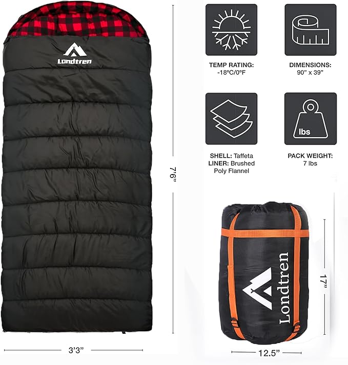 Large 0 Degree Sleeping Bags for Adults Cold Weather Sleeping Bag Camping Winter Below Zero 20 15 Flannel Big and Tall XXL