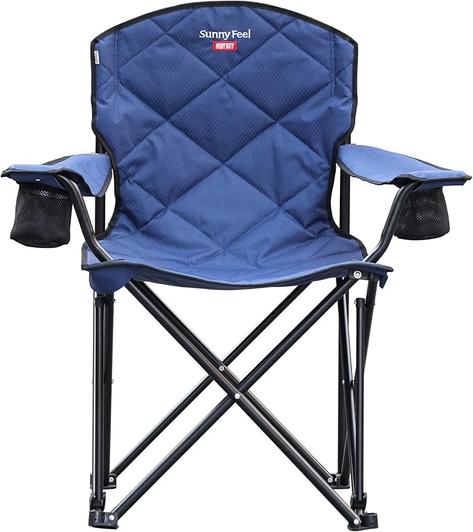 SUNNYFEEL XXL Oversized Camping Chair Heavy Duty 500 LBS for Big Tall People Above 6'4 Padded Portable Folding Sports Lawn Chairs with Armrest Cup Holder & Pocket for Outdoor/Travel/Picnic/Camp