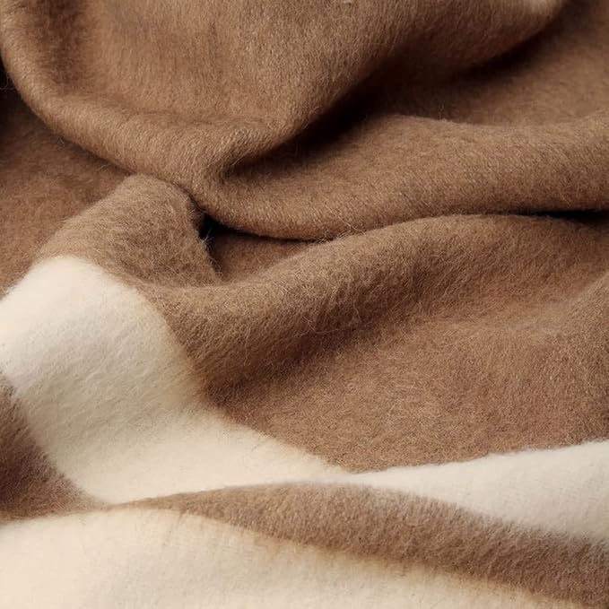 Thick Alpaca Wool Blanket Heavyweight for Camping Outdoors or Using Indoors | Soft Peruvian Alpaca Wool Blankets (Soft Camel/Ivory, Queen)