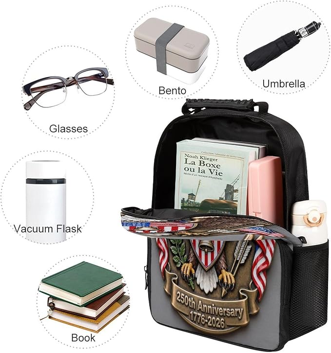 Rucksacks Multipurpose Anti-Theft Big Capacity Bookbag, American Anniversary 250th Freedom Patriotic Art Travel Hiking Camping Rucksack With Padded Straps