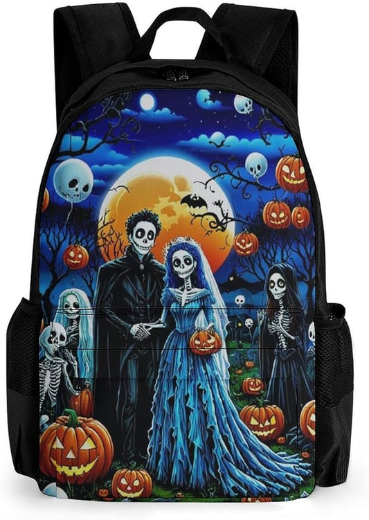 Supdreamc Rucksacks Lightweight Multipurpose Anti-Theft Sugar Skull Party Day Of The Dead Ghost Bride And Groom Art Shoulder Bag Big Capacity Laptop Book Bag Rucksack With Padded Straps