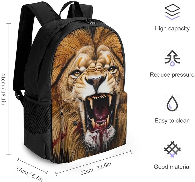 Supdreamc Casual Daypack Multipurpose Anti-Theft Large Capacity Carry On Bag, Lion Blood Art Casual Daypack Climbing Shoulder Bag With Padded Straps