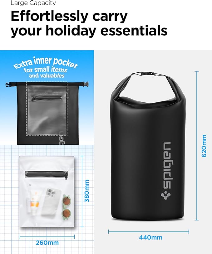 Spigen AquaShield Waterproof Dry Bag Backpack A631, 30L Roll Top Lightweight Dry Storage Bag for Travel, Swimming, Boating, Kayaking, Camping and Beach