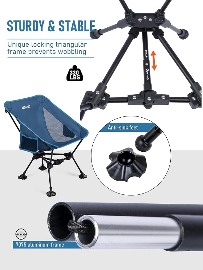 WildCall Lightweight Folding Camping Chair Compact Beach Chair with Anti-Sinking Large Feet