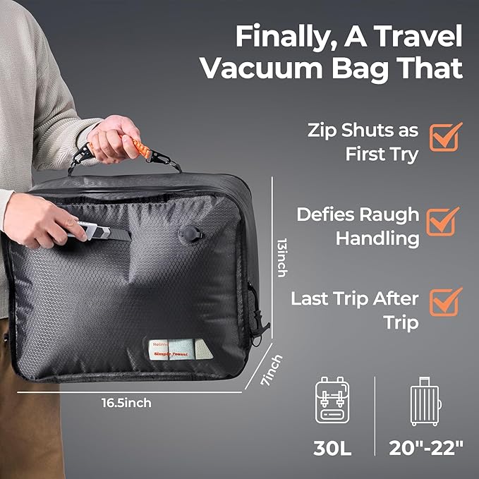 Apex Series Vacuum Bags for Travel Luggage, 180° Open, Reusable Compression Bags for travel Pack, Vacuum Seal Packing Cube for Cloth (1Medium No Pump)