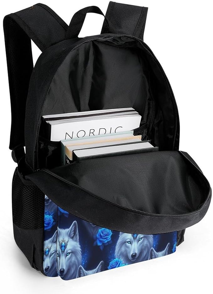 Convenient Anti-Theft Dual Shoulder Bag for Biking and Hiking Adventures, Blue Rose Wolf, Travel Hiking Daypack