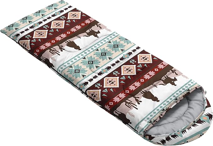 Kids Sleeping Bag for Boys Girls,Bohemian Cowboy Print-Lightweight Warm Portable Outdoor Indoor-Waterproof Cold Weather Resistant Sleeping Bag for Camping Hiking