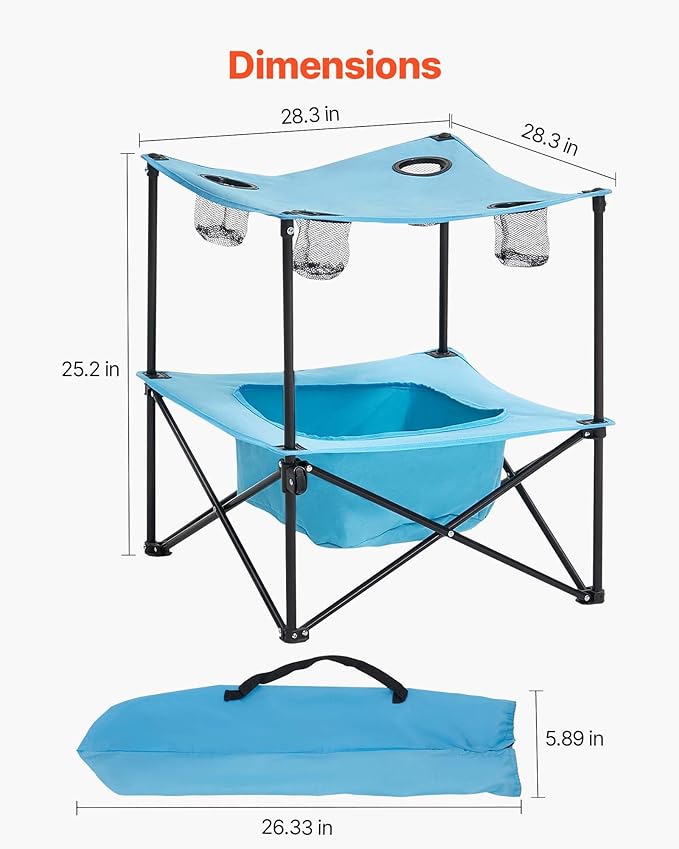 VEVOR Folding Camping Table, Portable Outdoor Lightweight Picnic Table, 600D Oxford Fabric Waterproof Canvas Travel Beach Tables, with 4 Cup Holders, Carry Bag, for Tailgating Camping Picnic, Blue