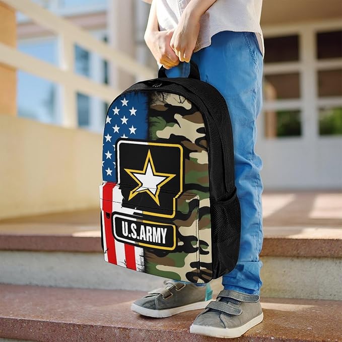 Lightweight Rucksacks for Camping Picnic Walking Cycling, Large Capacity Multipurpose Anti-Theft Carry On Bag, American Flag Army Green Camo Usa Retro Camouflage Travel Hiking Camping Rucksack