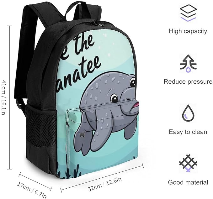 Supdreamc Daypack Backpack Anti-Theft Multipurpose Large Capacity Carry On Bag, Save Manatee Art Traveling Camping Backpack With Side Pockets