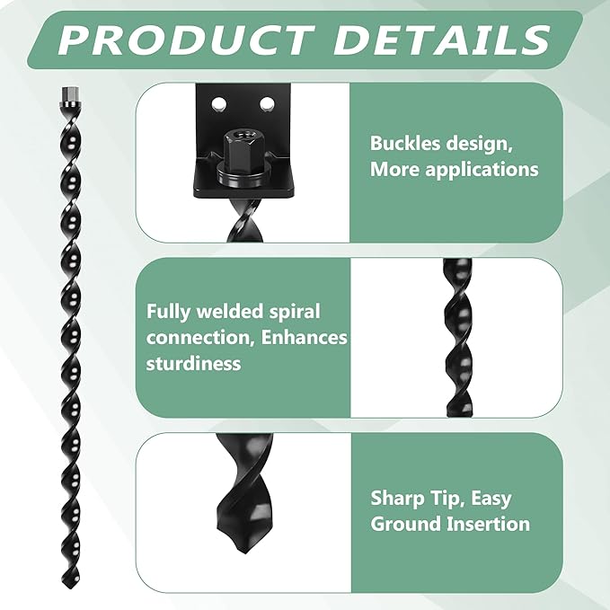 24" Heavy Duty Ground Anchors Screw in, Set of 4 Mobile Home Anchors, Multi-Purpose Earth Anchors with Brackets and Adapter for Drill, Ideal for Mobile Homes, Storage Sheds and Carports(Black)