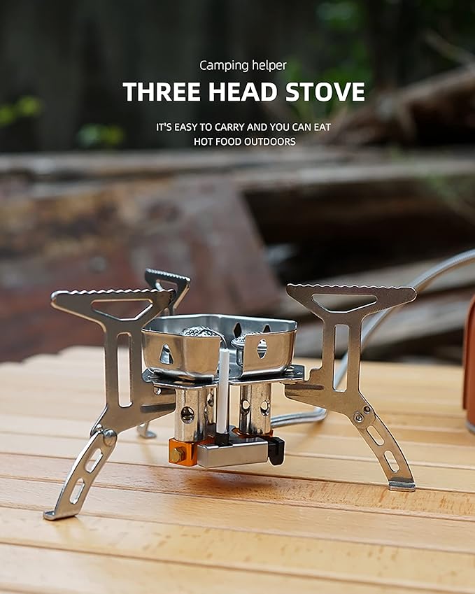 Windproof Portable Backpacking Stove Burner,Piezo Ignition,Stove Adapter,Safe pipeline,High-power,Lightweight,Propane Butane Stove for Camping Hiking Picnic Outdoor-5800W-Plastic Storage Box