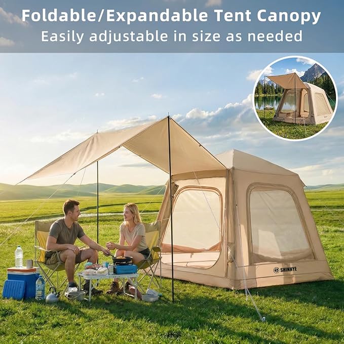 Inflatable Tent for Camping, Blow Up Waterproof Oxford Cabin Tents with Hand Pump, Easy Setup 4 Season Air Tent, Luxury Outdoor Glamping Windproof Tents 2-4 Person