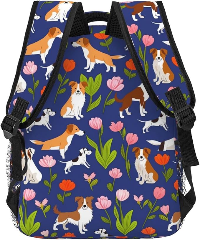 Men Women Lightweight Australian Shepherd Dogs Flowers Backpack Large Capacity Carry On Bag With Padded Straps for Sports Work Walking Cycling
