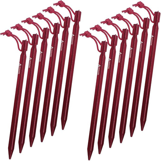 SOLEADER 12 Pieces Tent Pegs Heavy Duty, 9 Inch Y-Shaped Metal Aluminium Alloy Camping Tent Stake Nail with Reflective Rope for Camping, Outdoor, Beach, Hiking