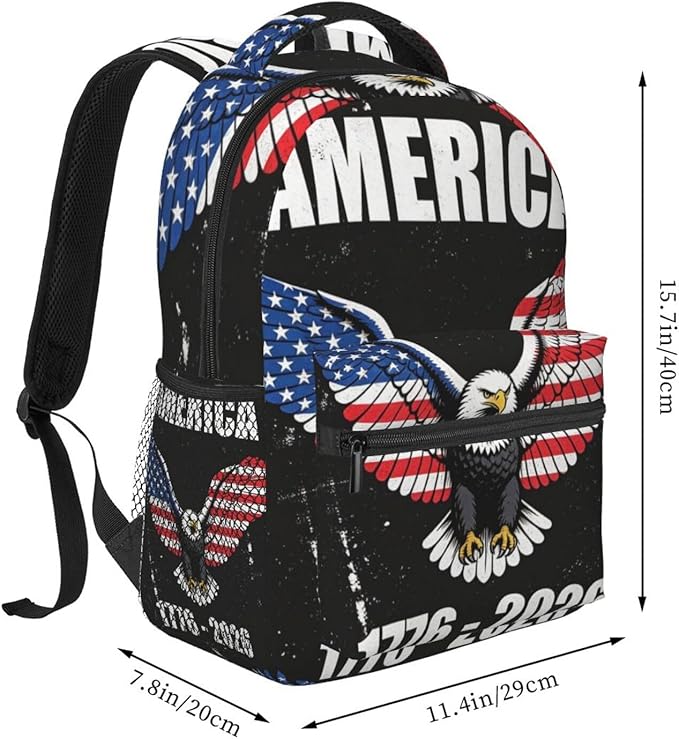 Men Women Lightweight 250th Anniversary 1776-2026 Patriotic Eagle Art Backpack Large Capacity Bookbag With Smooth Zippers for Gym Business Running