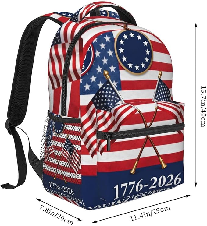Men Women Polyester America 250th Anniversary USA Patriotic Freedom Art Daypack Big Capacity Shoulder Bag With Smooth Zippers for Hiking Work Walking Cycling