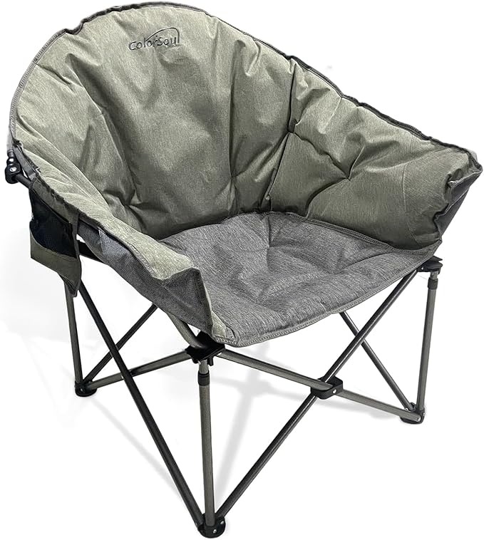 Colorsoul Oversized Camping Chairs Heavy Duty, Full Padded Foldable Camping Chairs for Adults with Cup Holders, Portable Camp Lawn Chairs for Outdoor, Support 450lbs,Yellow Grey