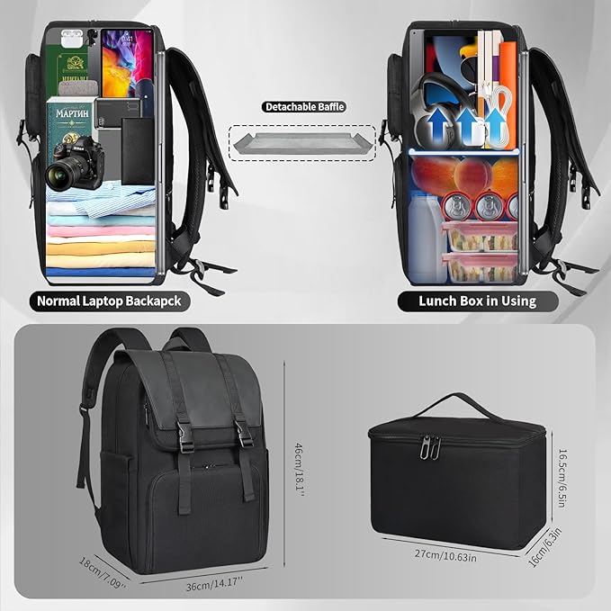 BERTASCHE Lunch Backpack, Laptop Backpack 17.3 inch w/Insulated Cooler Lunch box for Men Women, Vintage Work Backpack for College Business Commuter Travel