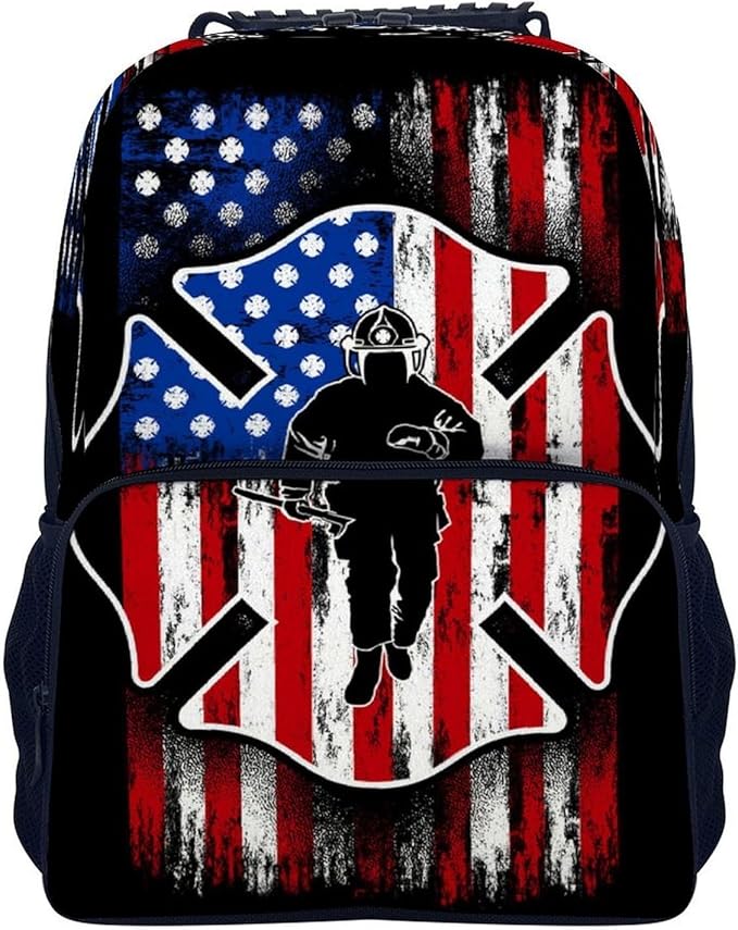 Lightweight Rucksacks for Camping Picnic Walking Cycling, Large Capacity Multipurpose Anti-Theft Carry On Bag, Fireman Flag American Firefighter Travel Hiking Camping Rucksack
