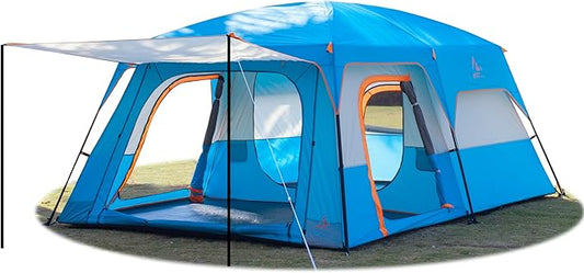KTT Extra Large Tent 6-10-12-14 Person(B),Family Cabin Tents,2 Rooms,3 Doors and 3 Windows with Mesh,Straight Wall,Waterproof,Double Layer,Big Tent for Outdoor,Picnic,Camping,Family Gathering