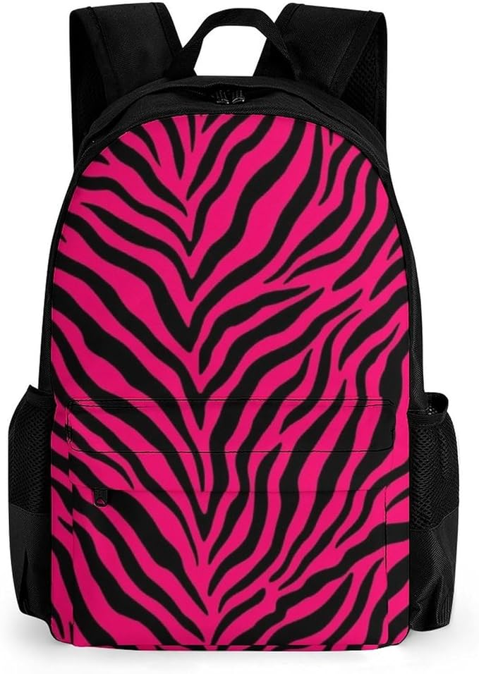 Rucksack Multipurpose Anti-Theft Big Capacity Shoulder Bag, Pink Black Zebra Travel Hiking Camping Rucksack With Side Pockets
