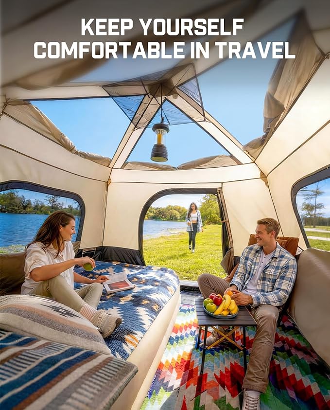 FanttikOutdoor Beta C6 Apex SUV Tent 6 Person Instant Cabin Car Tent Setup in 60 Seconds with Rainfly & Windproof Portable with Carry Bag for Family Camping, Upgraded Ventilation, Khaki