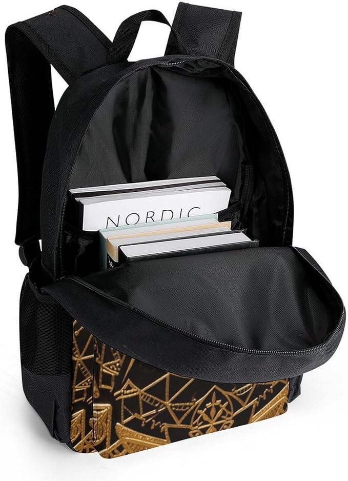Rucksack Multipurpose Anti-Theft Big Capacity Shoulder Bag, Gold Freemason Freemasonry Masonic Art Travel Hiking Camping Rucksack With Side Pockets