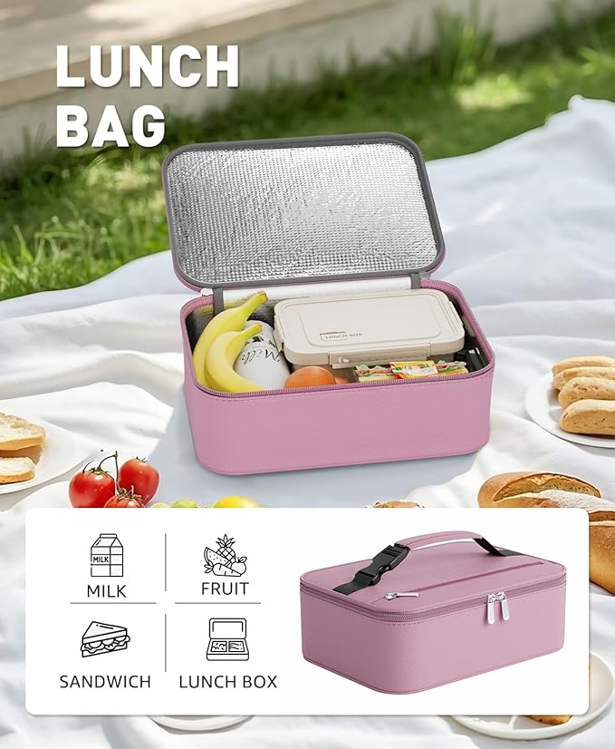 Small Lunch Box Insulated Lunch Bag for Women Men, Bento Kids Lunch Box, Compact Portable Thermal Meal Cooler Bags with Buckle Handle for Work & School, Pink 5L