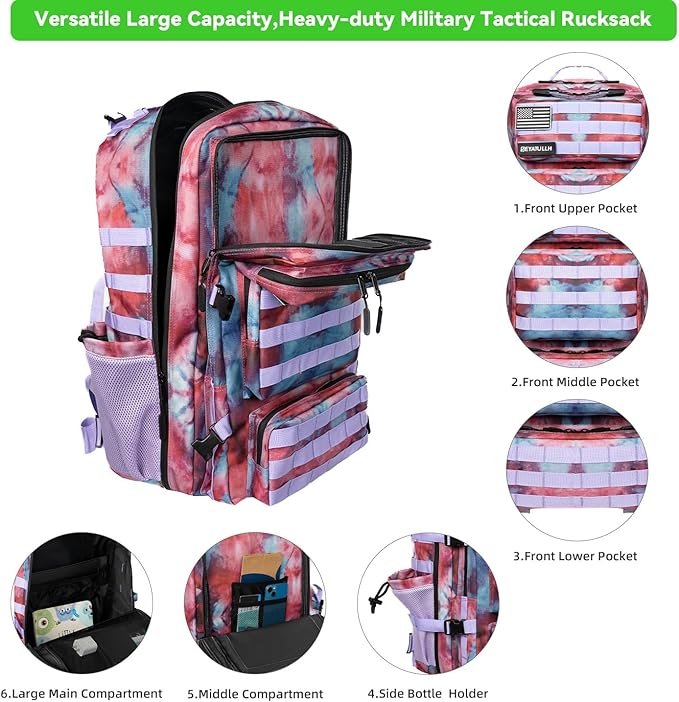 Military Tactical Backpack 55L for Men & Women Bug Out Bag Assault pack Molle Daypack Hiking Trekking Rucksack (Nebula camouflage)