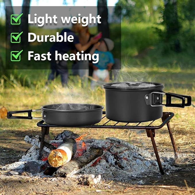 aiGear 3pcs Camping Cookware Mess Kit, Non-Stick Camping Pan Pot Kettle, Lightweight Aluminum, Collapsible Portable Camping Cooking Set for Outdoor Cooking Hiking Picnic