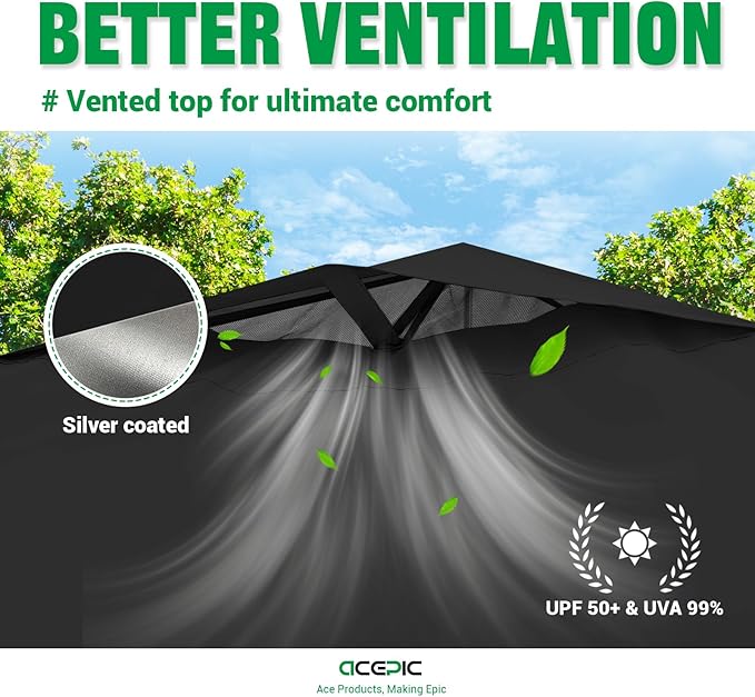 10x10 Pop Up Canopy Tent,300D Silver-Coating Top,Pop Up Canopy Tent Instant Portable Shelter with 1-Button Push and Wheel Carry Bag, 8 Stakes and 4 Upgrade Heavy Duty Canopy Weights (Black)