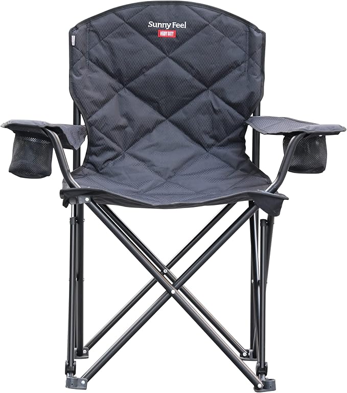 SUNNYFEEL XXL Oversized Camping Chair Heavy Duty 800 LBS for Big Tall People Above 6'4 Padded Portable Folding Sports Lawn Chairs with Armrest Cup Holder & Pocket for Outdoor/Travel/Picnic/Camp