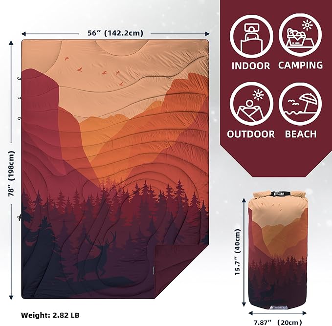 Camping Blanket Puffy - Outdoor Stadium Blanket Wearable, Lightweight, Packable, Machine Washable Camping Quilt for Traveling, Picnic, Beach, Party