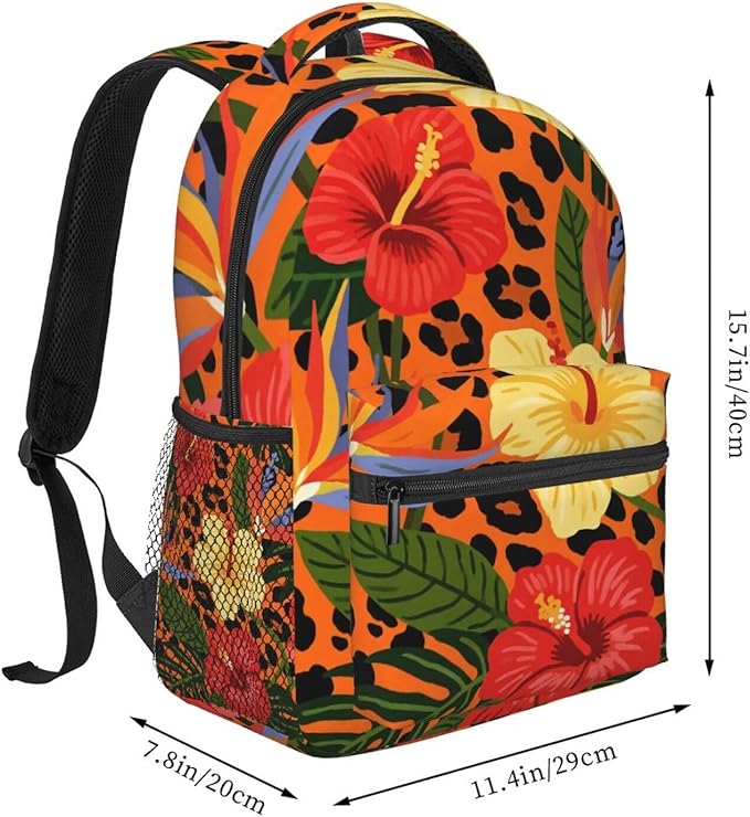 Daypack Anti-Theft Multipurpose Large Capacity Shoulder Bag, Cheetah Leopard Print Floral Earth Yellow Travel Hiking Camping Rucksack With Smooth Zippers