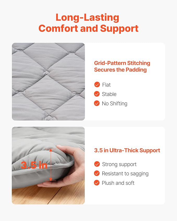 VEVOR 9-Layer Japanese Futon Mattress, 3.5" Thick Full Tatami Mat, Foldable Roll Up Mattress for Sleeping with Storage Bag, Portable Floor Mattress for Camping Dormitory Yoga, Gray