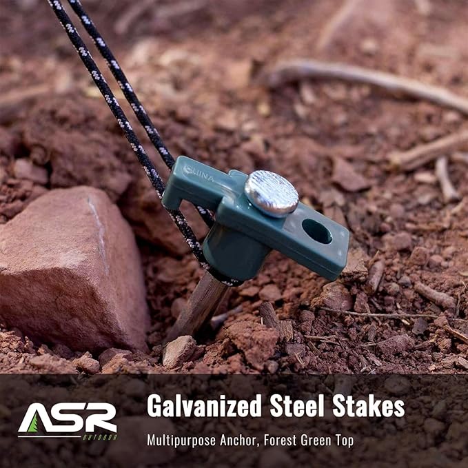 20-Piece Galvanized Steel Tent Pegs - Green Cap Garden Stakes