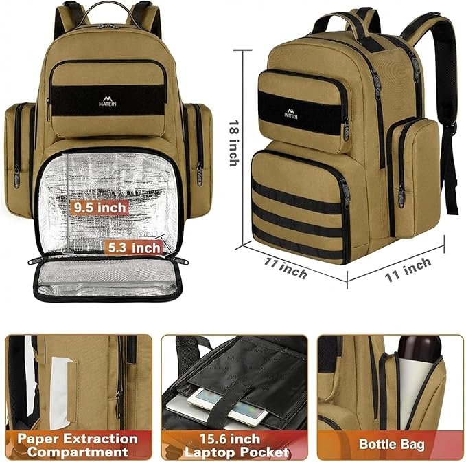 MATEIN Lunch Backpack for Men, 15.6 Inch Travel Laptop Backpack Insulated Cooler Bag Lunch box Rucksack, Extra Large Water Resistant College Work Computer Daypack Gifts for Men