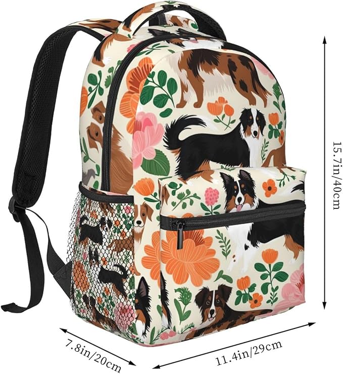 Adults Lightweight Australian Cattle Dog Florals Shoulder Book Bags Big Capacity Shoulder Bag With Adjustable Shoulder Straps for Trekking Work Walking Cycling