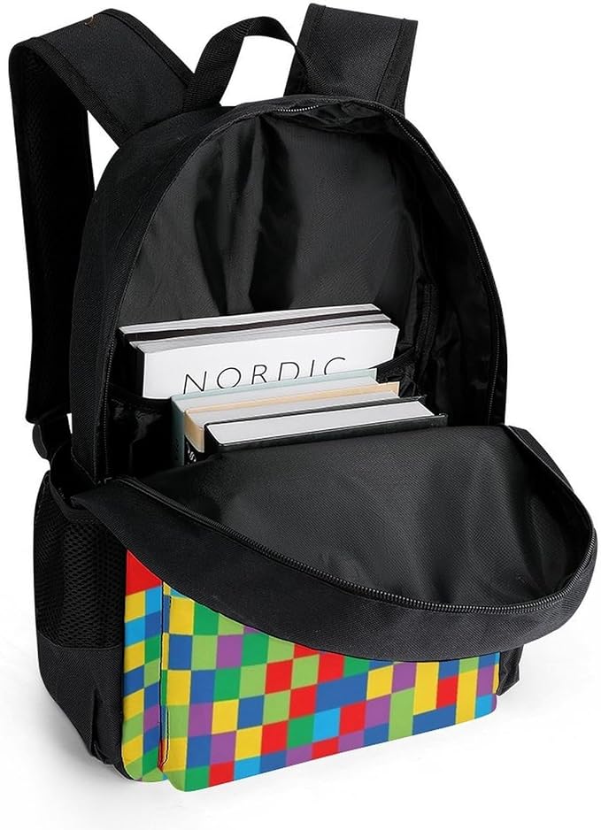 Daypack Backpack Anti-Theft Multipurpose Big Capacity Bookbag, Colorful Rainbow Blocks Business Computer Bag With Side Pockets