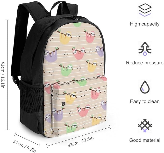 Rucksacks Lightweight Multipurpose Anti-Theft Sloth Animal Cute Shoulder Bag Big Capacity Traveling Camping Backpack With Side Pockets