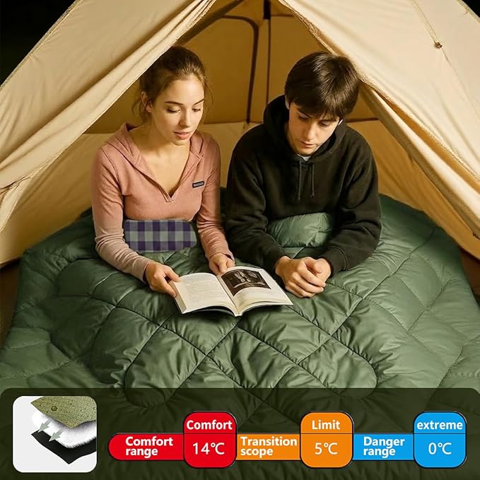 ShinHye Double Sleeping Bag for Adults with 2 Pillows, Camping Sleeping Bags Flannel Cotton 2 Person Sleeping Bags XXL Queen Size Sleeping Bag for Cold Weather
