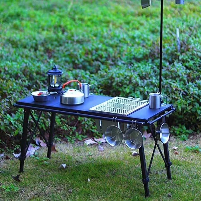 IGT Camping Table with Extended Frames, Portable and Foldable Outdoor IGT Camp Tables, Ultralight Height Adjustable Camp Table with Carry Bag for Car Camping Picnic RV Trip Patio Backyard