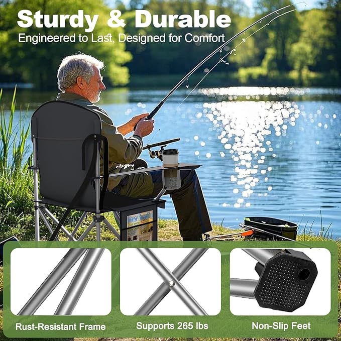 Folding Camping Chairs Durable 600D Oxford, Portable Outdoor Chair with Cooler Pouch, Cup Holder & Storage Pocket for Camping, Beach, Fishing