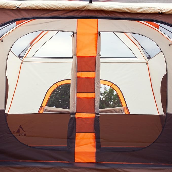 KTT Extra Large Tent 6-10-12-14 Person(Style-B),Family Cabin Tents,2 Rooms,3 Doors and 3 Windows with Mesh,Straight Wall,Waterproof,Double Layer,Big Tent for Outdoor,Picnic,Camping,Family Gathering